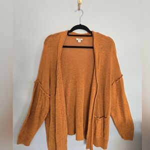 Cozy Women's Mustard Yellow Knit Open Front Oversize Cardigan